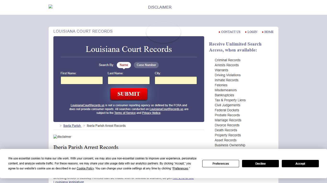 Iberia Parish Arrest Records | LouisianaCourtRecords.us